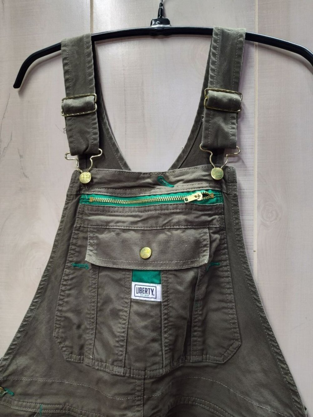 Liberty Green Bib Overalls Womens Large Carpenter Utility Regular Fit Hemmed 26" - Picture 8 of 12